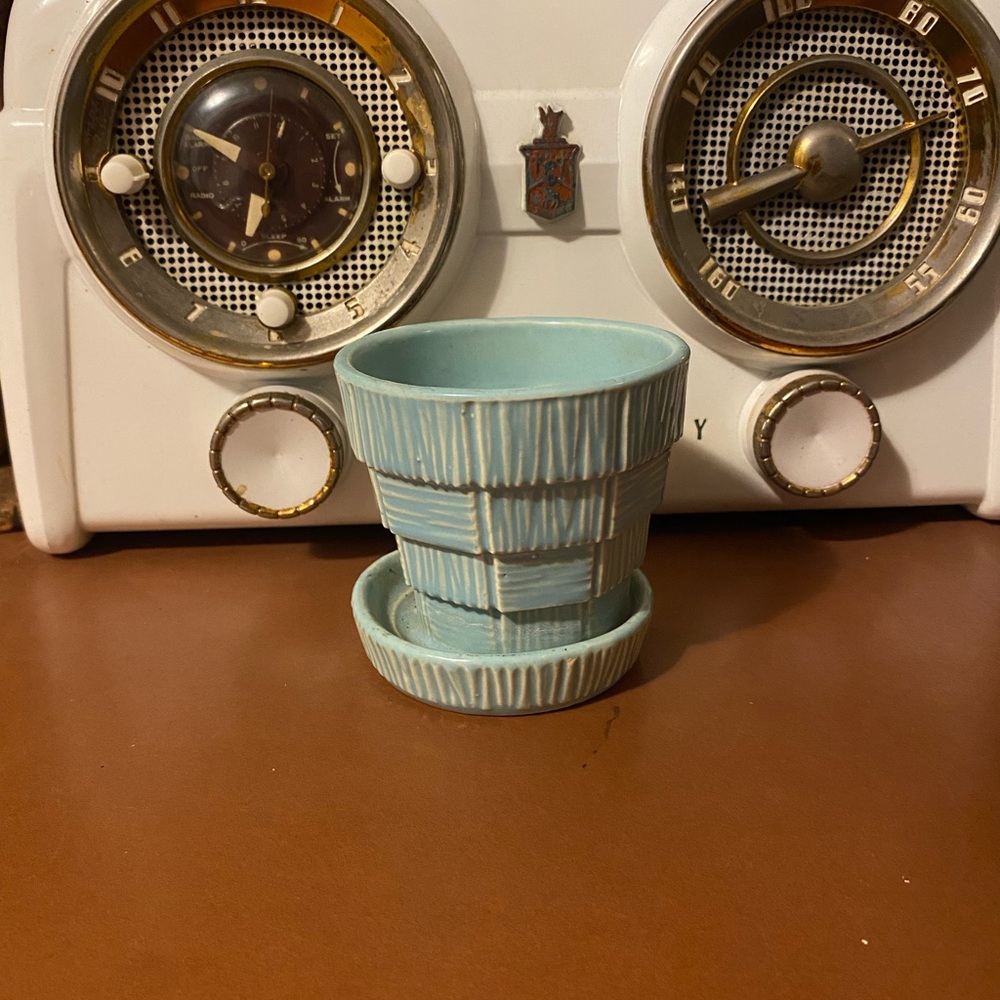 Vintage 1950s McCoy Basket Weave Teal Planter